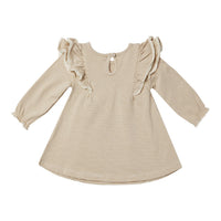 Quincy Mae Latte Micro Stripe Long Sleeve Flutter Dress