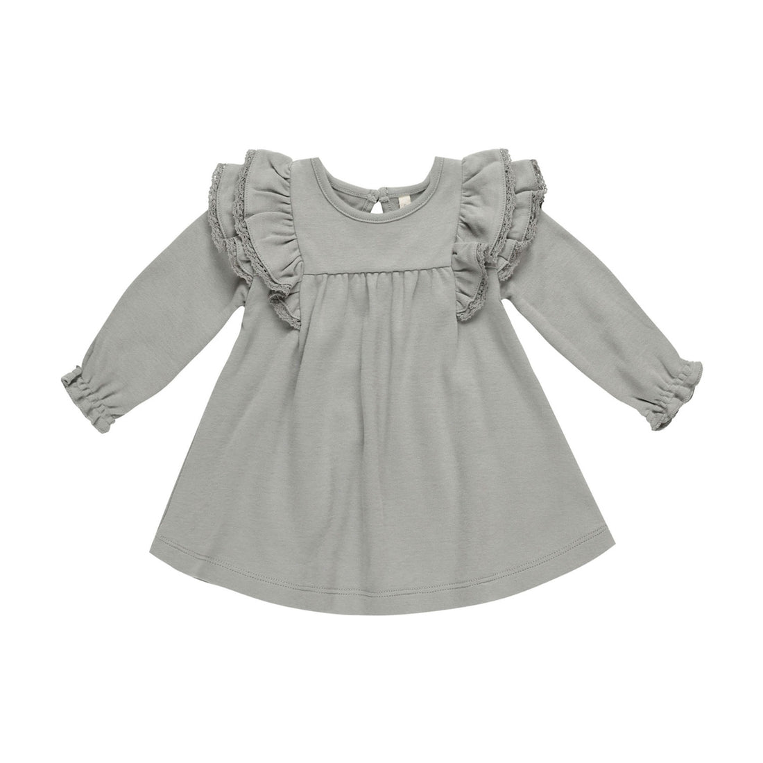 Quincy Mae Dusty Blue Long Sleeve Flutter Dress