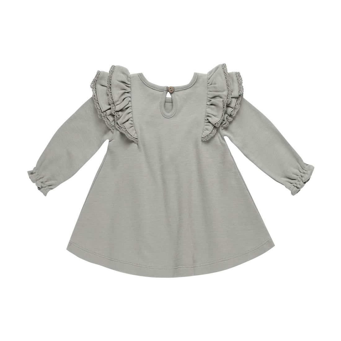 Quincy Mae Dusty Blue Long Sleeve Flutter Dress