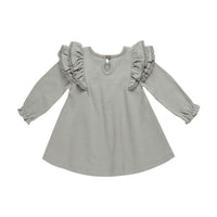 Quincy Mae Dusty Blue Long Sleeve Flutter Dress