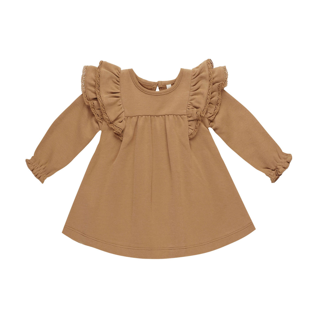 Quincy Mae Golden Long Sleeve Flutter Dress