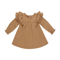 Quincy Mae Golden Long Sleeve Flutter Dress