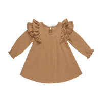 Quincy Mae Golden Long Sleeve Flutter Dress