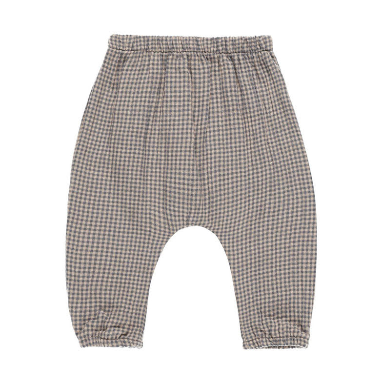 Quincy Mae Indigo Gingham Woven Pant
