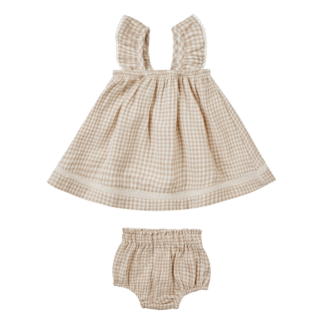 Quincy Mae Oat Gingham Ruffle Tank Dress