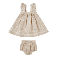 Quincy Mae Oat Gingham Ruffle Tank Dress