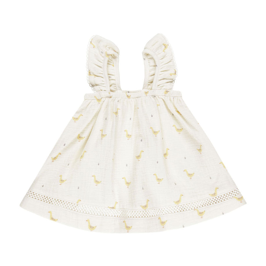 Quincy Mae Ivory Geese Ruffled Tank Dress