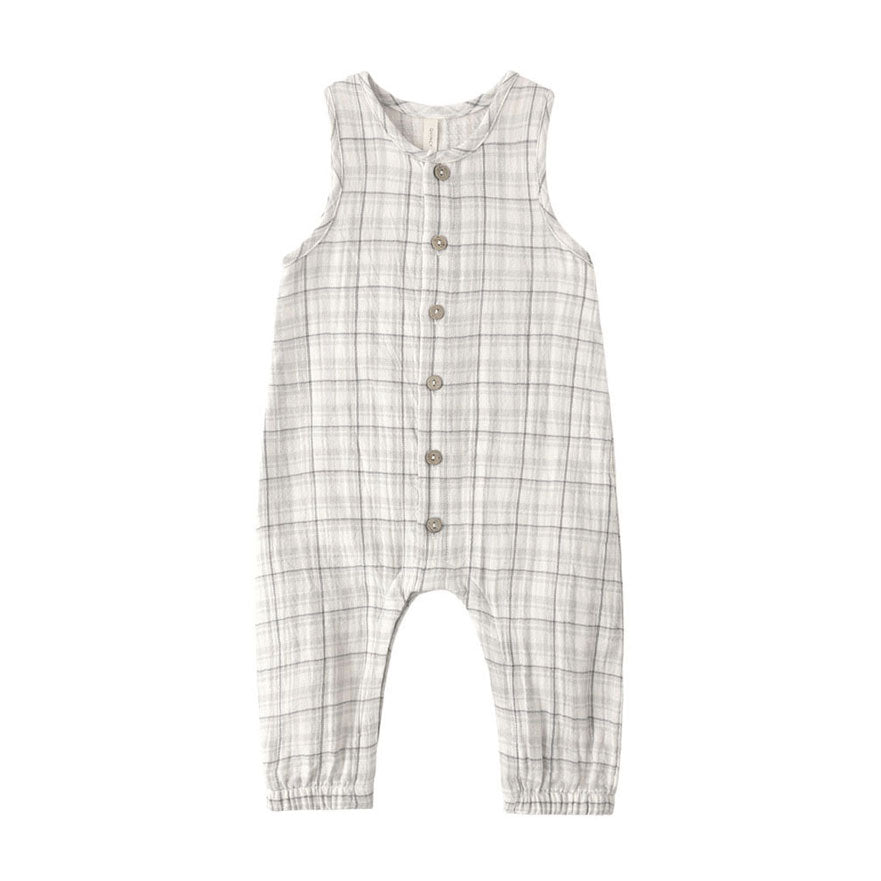 Quincy Mae Blue Plaid Woven Jumpsuit