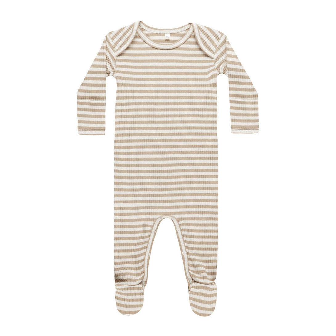 Quincy Mae Latte Stripe Ribbed Footie