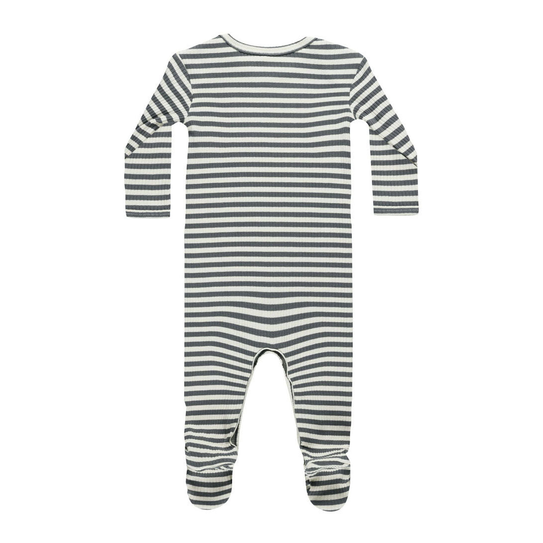 Quincy Mae Indigo Stripe Ribbed Footie
