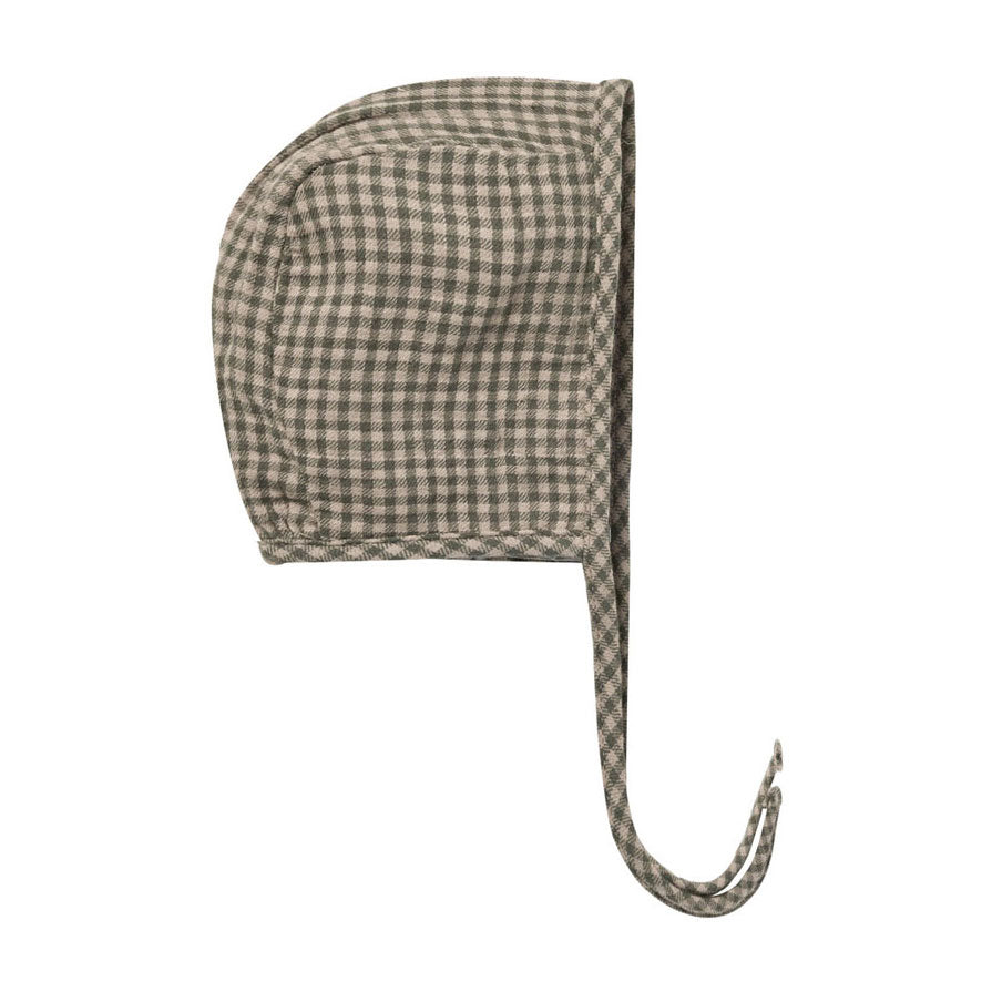 Quincy Mae Forest Micro Plaid Woven Baby Bonnet