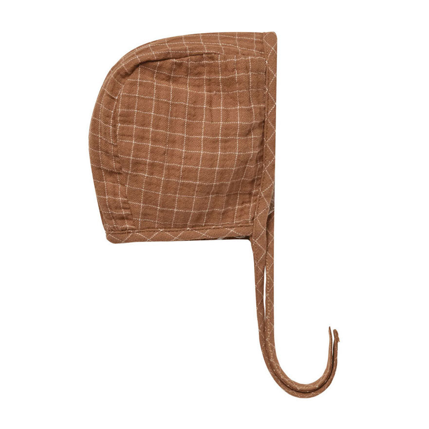 Quincy Mae Cinnamon Grid Woven Baby Bonnet