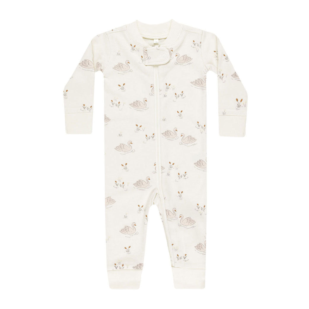 Quincy Mae Ivory Swans Zip Sleeper Footie