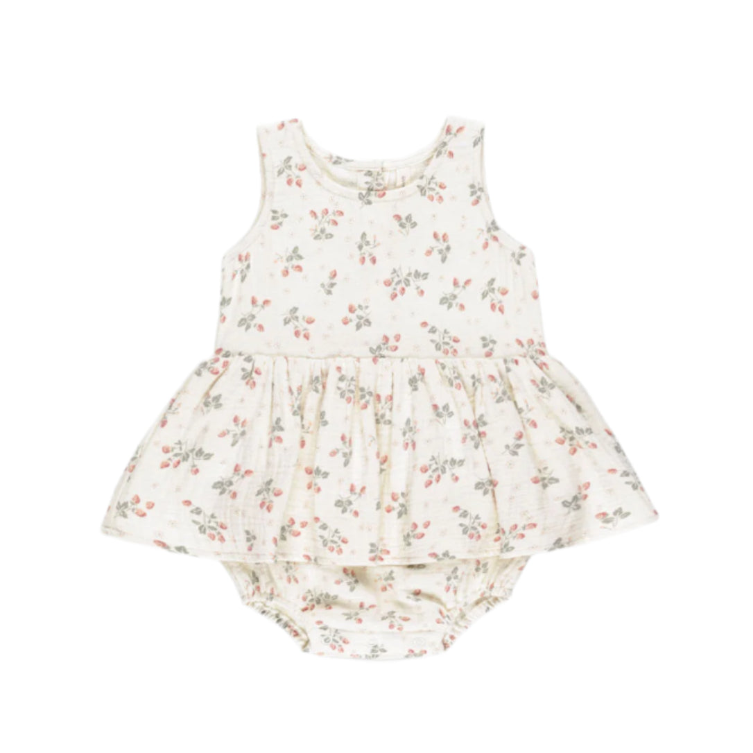 Quincy Mae Strawberries Skirted Tank Romper