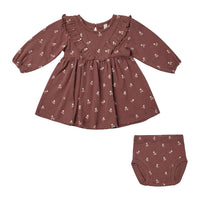 Quincy Mae Plum Fleur Long Sleeve Ruffle V Dress