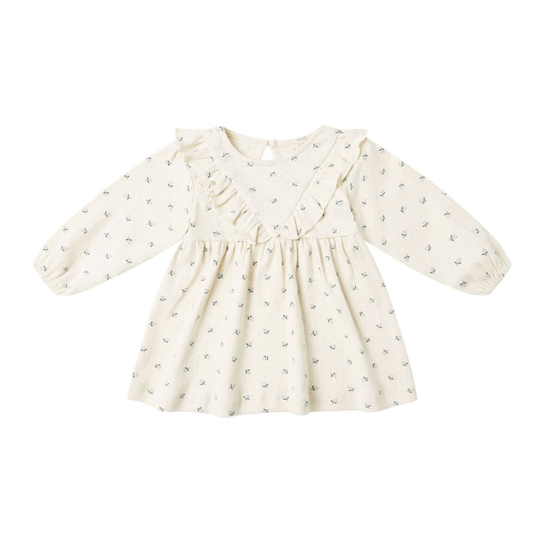 Quincy Mae Blue Ditsy Ruffle V Dress