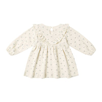 Quincy Mae Blue Ditsy Ruffle V Dress