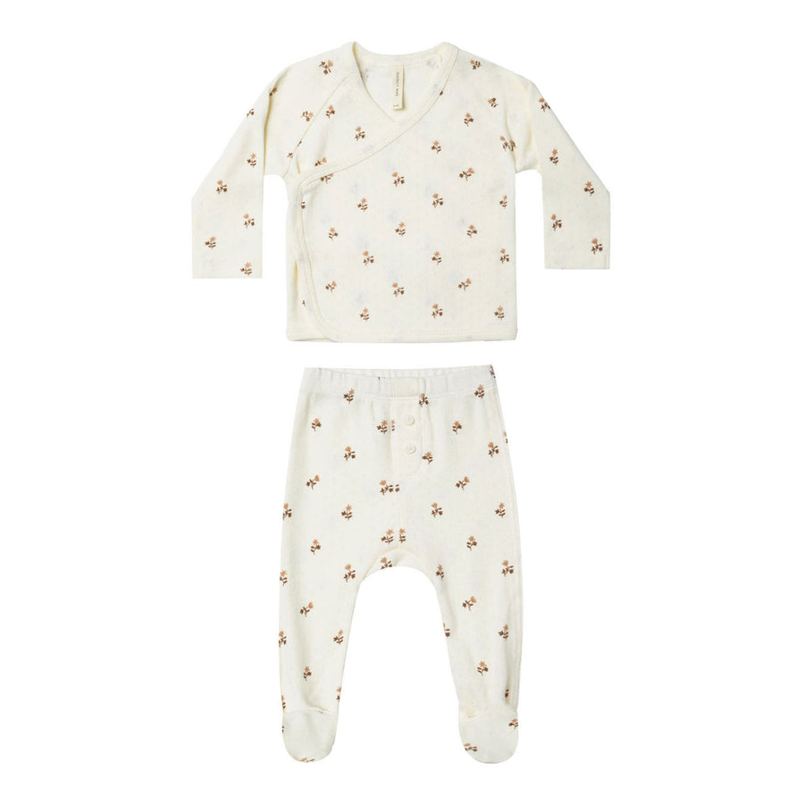 Quincy Mae Rose Fleur Wrap Top + Footed Pant Set