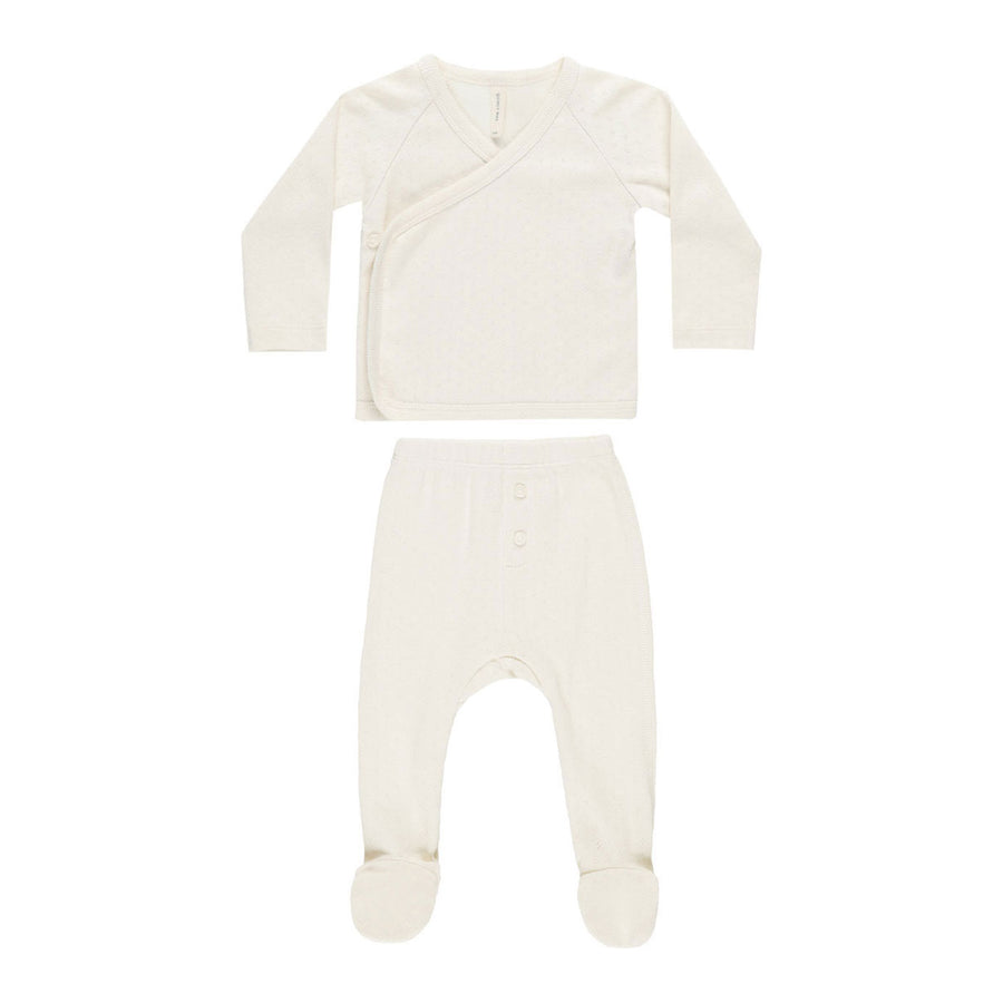 Quincy Mae Ivory Wrap Top + Footed Pant Set