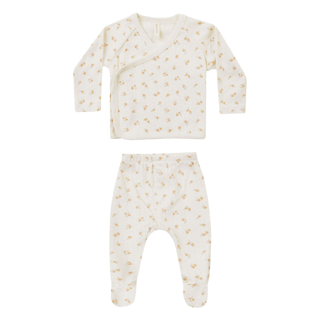 Quincy Mae Ditsy Melon Pointelle Wrap Top + Footed Pant