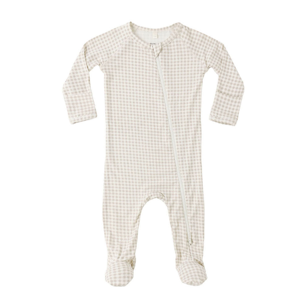 Quincy Mae Oat Gingham Bamboo Zip Footie
