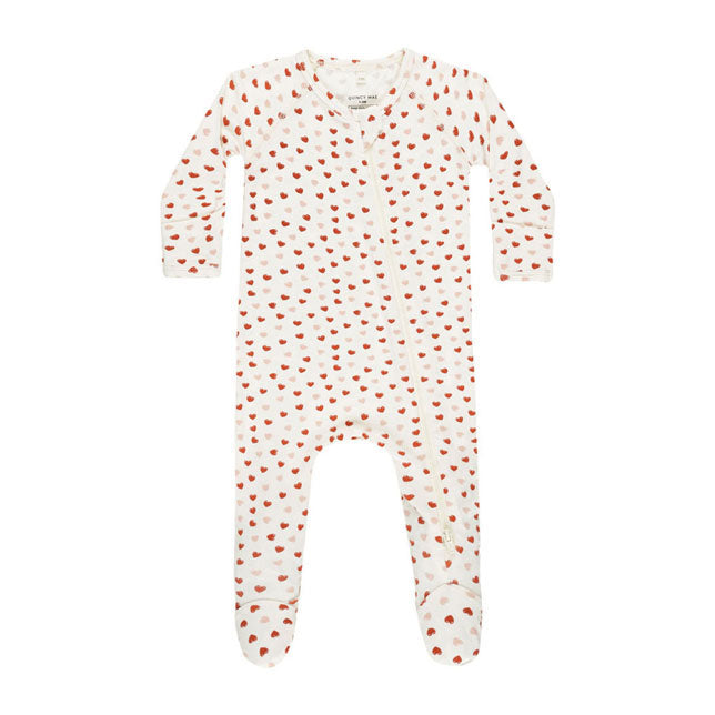 Quincy Mae Ivory Valentines Bamboo Zip Footie