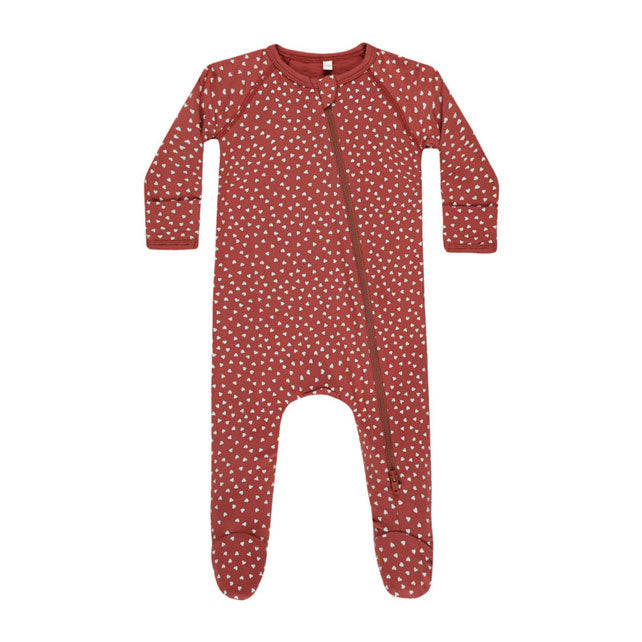 Quincy Mae Red Tiny Hearts Bamboo Zip Footie