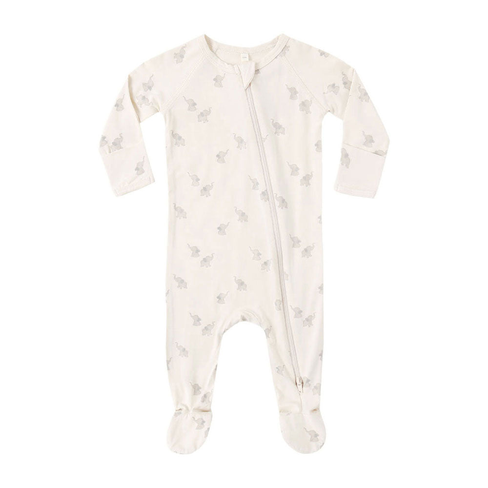 Quincy Mae Elephants Bamboo Zip Footie
