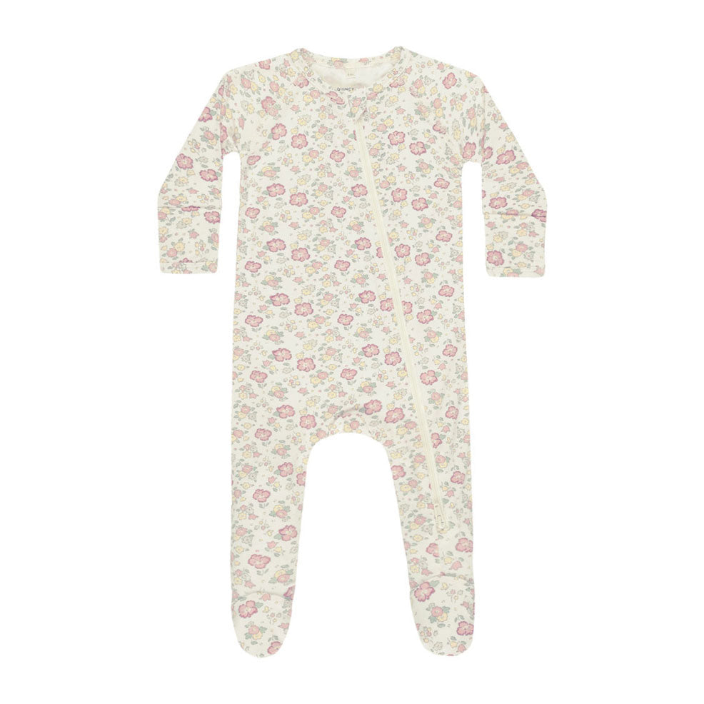 Quincy Mae Ivory Bloom Bamboo Zip Footie