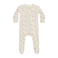 Quincy Mae Ivory Bloom Bamboo Zip Footie