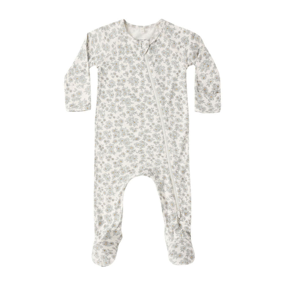 Quincy Mae Blue Floral Bamboo Zip Footie