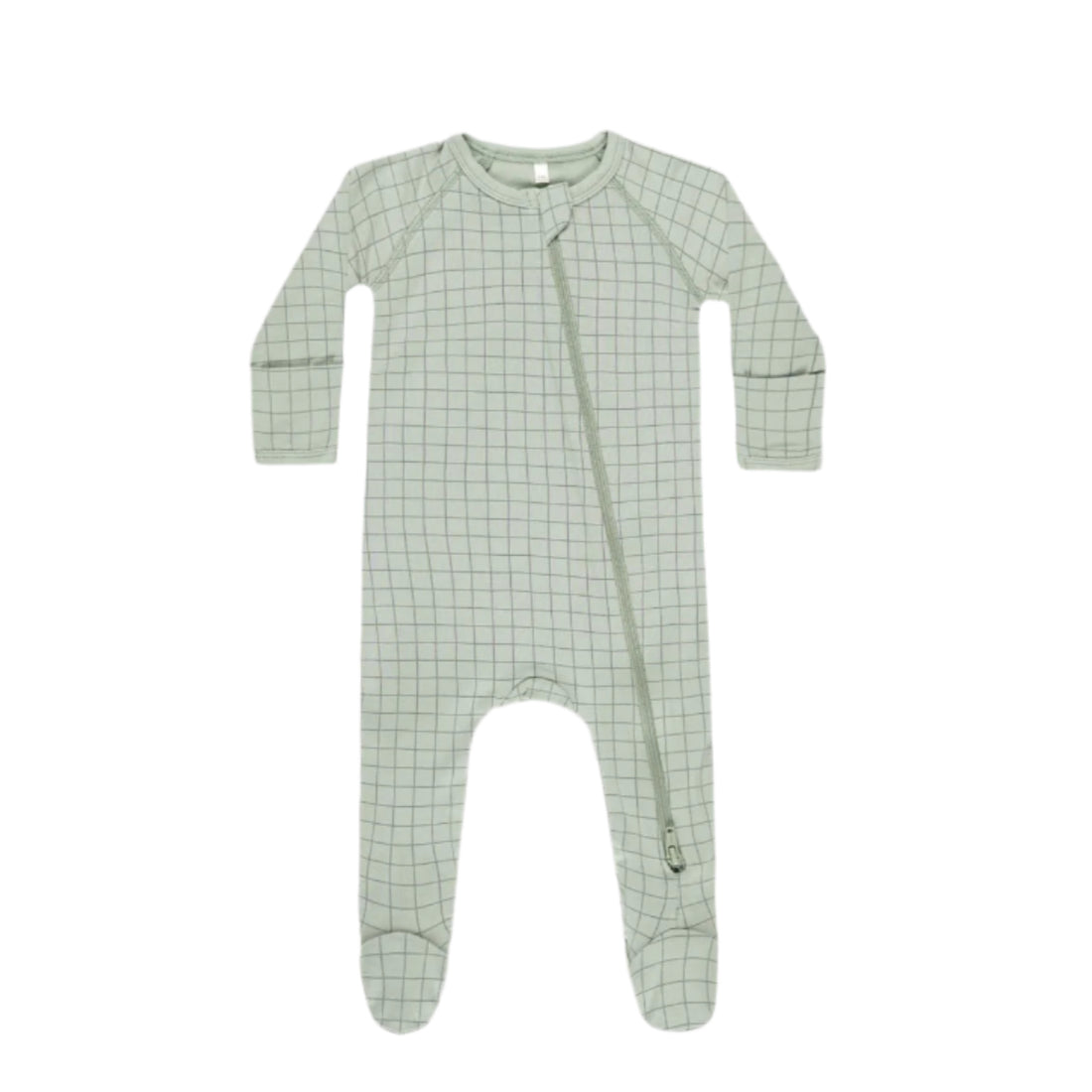 Quincy Mae Sage Grid Bamboo Zip Footie