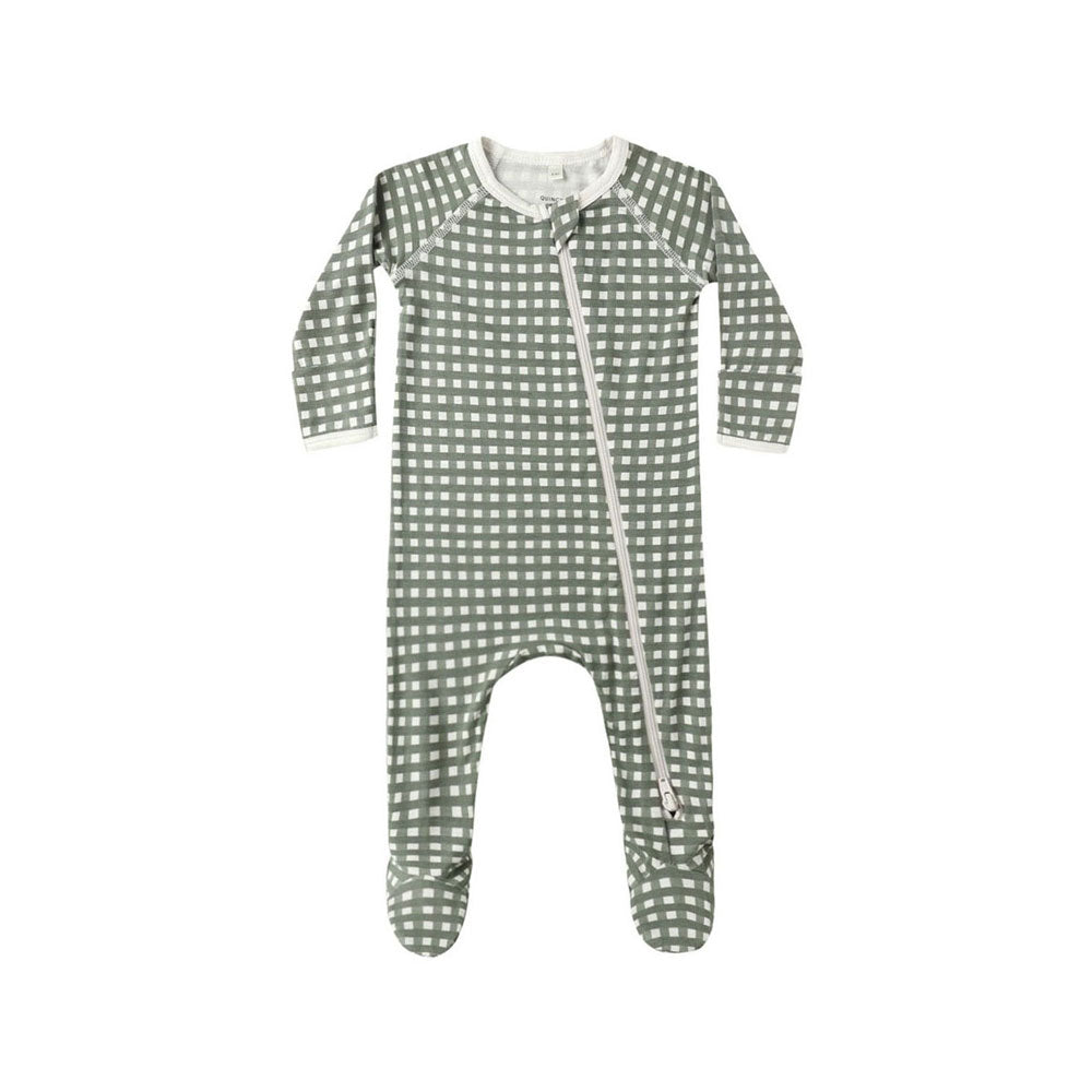 Quincy Mae Forest Check Bamboo Zip Footie