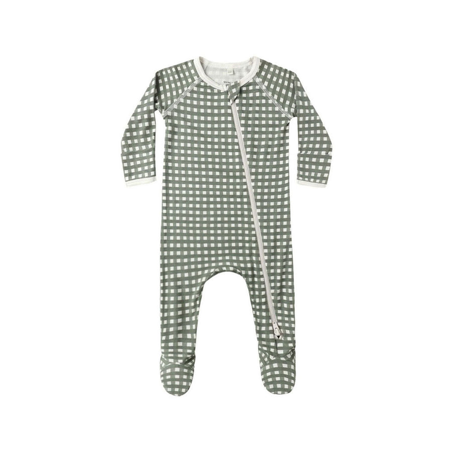 Quincy Mae Forest Check Bamboo Zip Footie