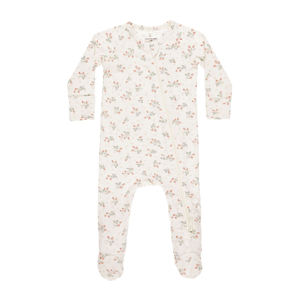 Quincy Mae Strawberries Bamboo Zip Footie