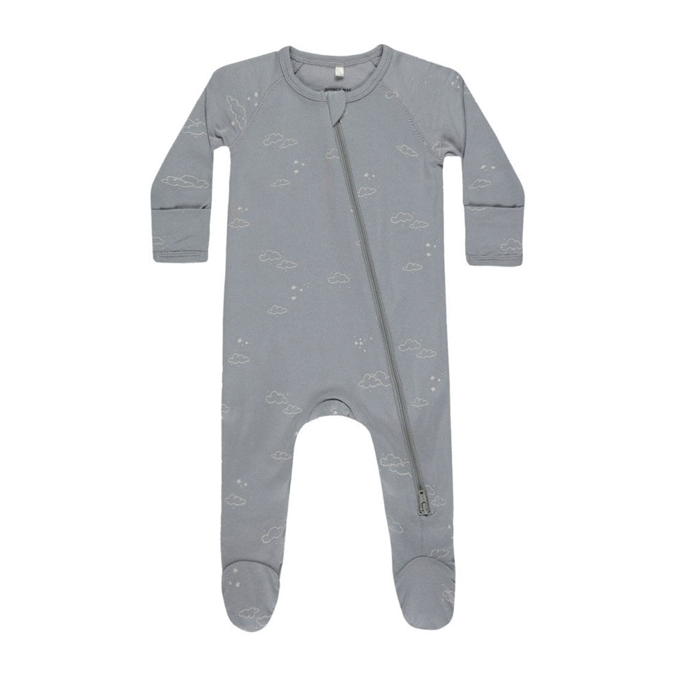 Quincy Mae Blue Clouds Bamboo Zip Footie