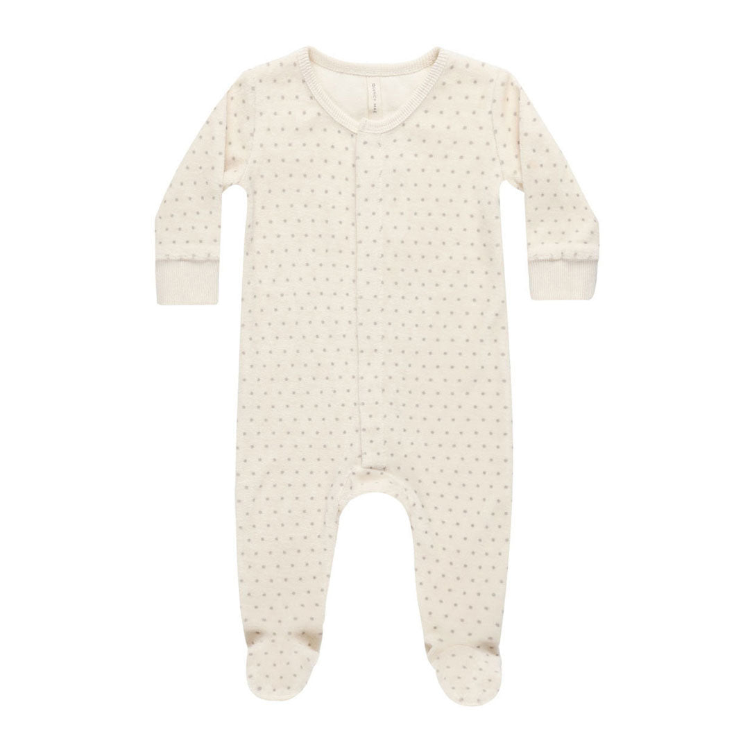 Quincy Mae Polka Dot Velour Hidden Snap Footie