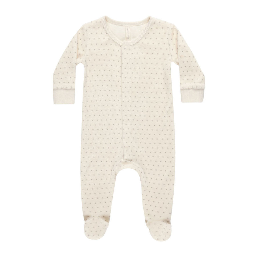 Quincy Mae Polka Dot Velour Hidden Snap Footie