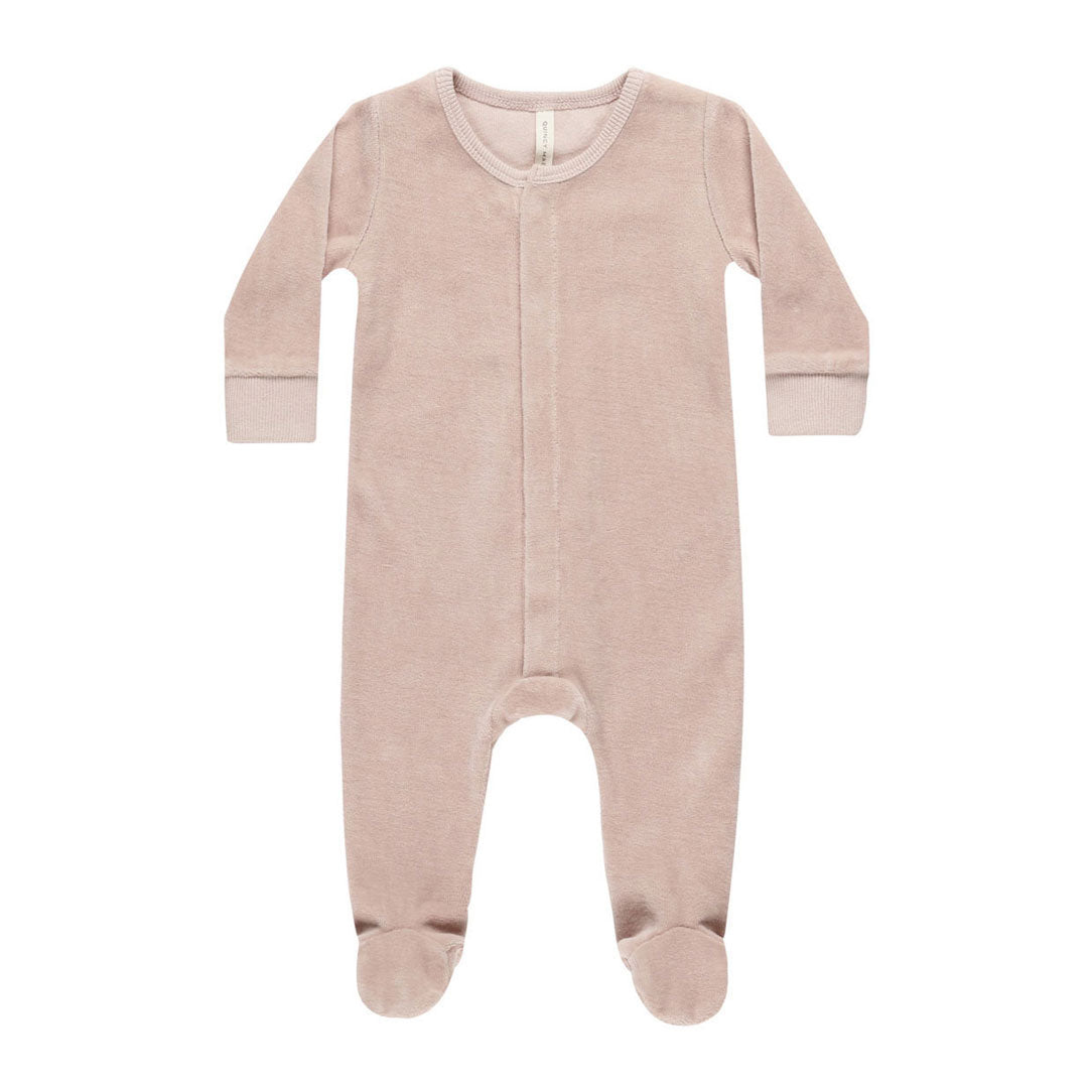 Quincy Mae Blush Velour Hidden Snap Footie