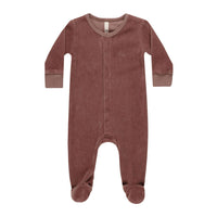 Quincy Mae Cranberry Velour Hidden Snap Footie