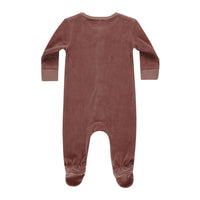 Quincy Mae Cranberry Velour Hidden Snap Footie