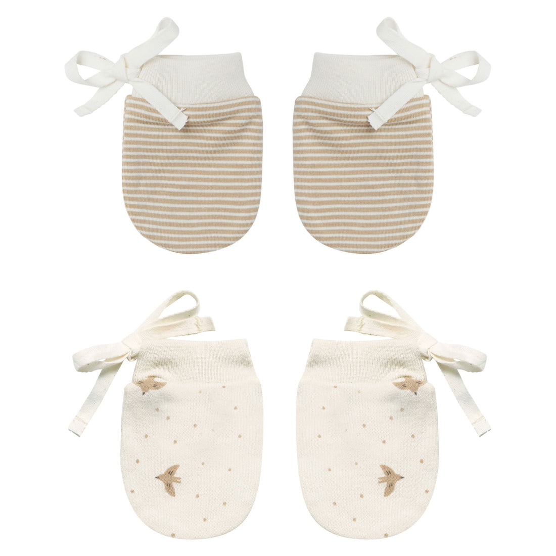 Quincy Mae Doves, Latte Micro Stripe No Scratch Mittens