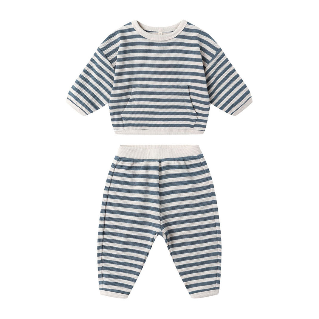 Quincy Mae Ocean Stripe Waffle Slouch Set
