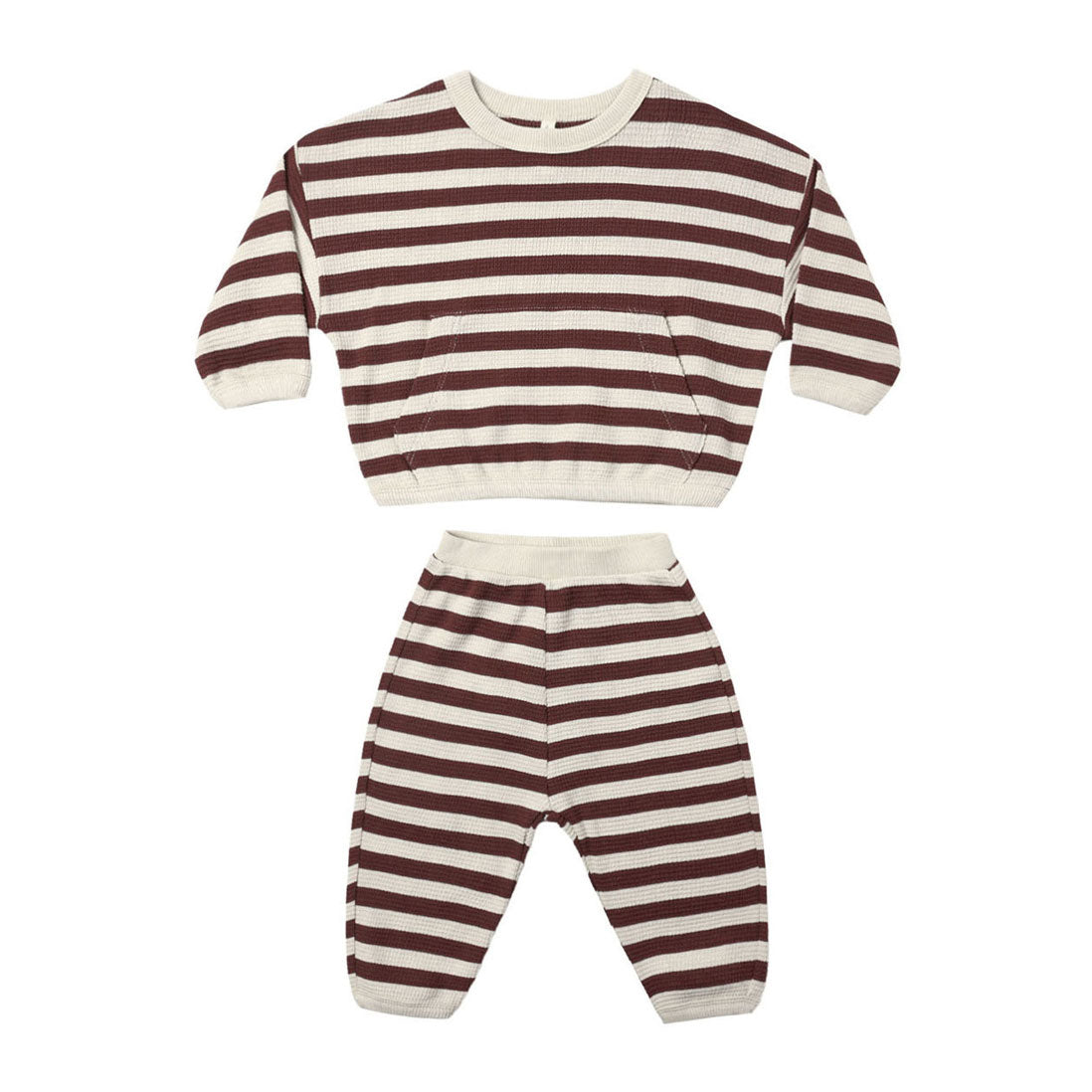 Quincy Mae Black Cherry Stripe Waffle Slouch Set