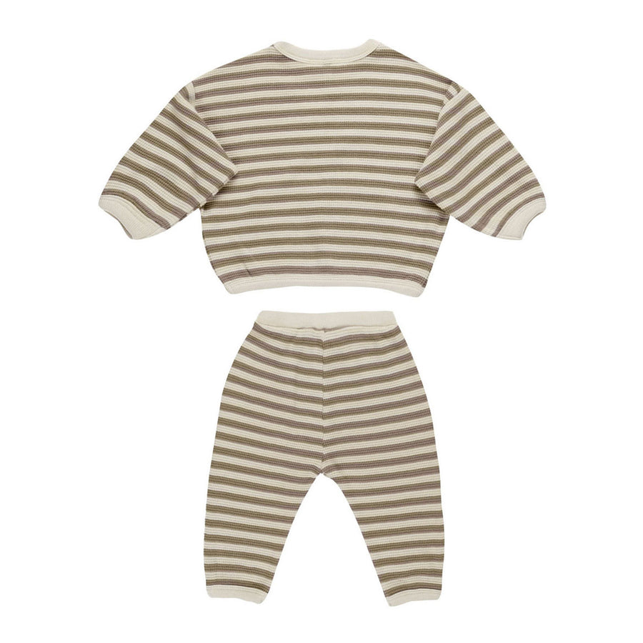 Quincy Mae Olive Stripe Waffle Slouch Set