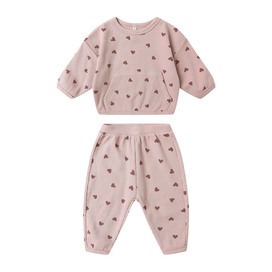 Quincy Mae Lilac Hearts Waffle Slouch Set