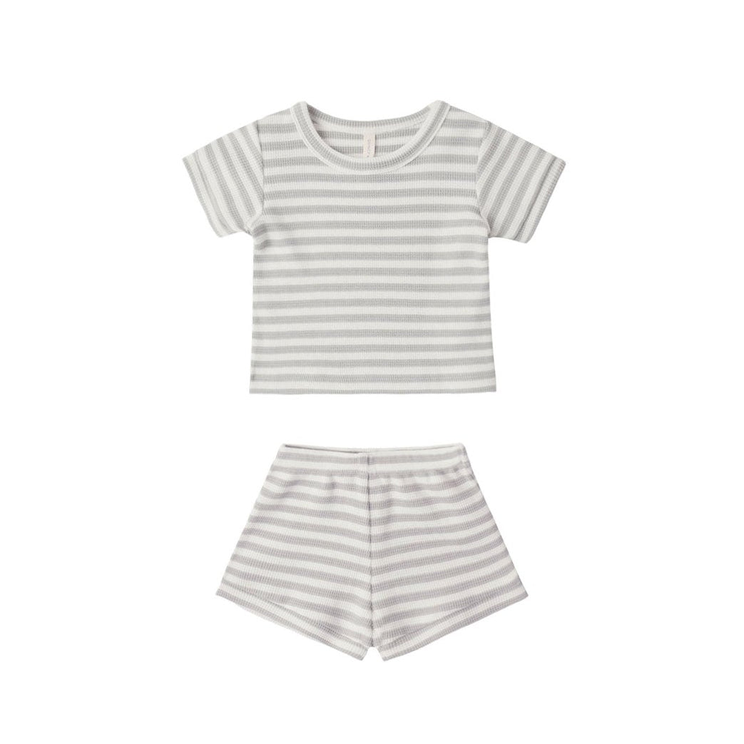 Quincy Mae Sage Stripe Waffle Shortie Set