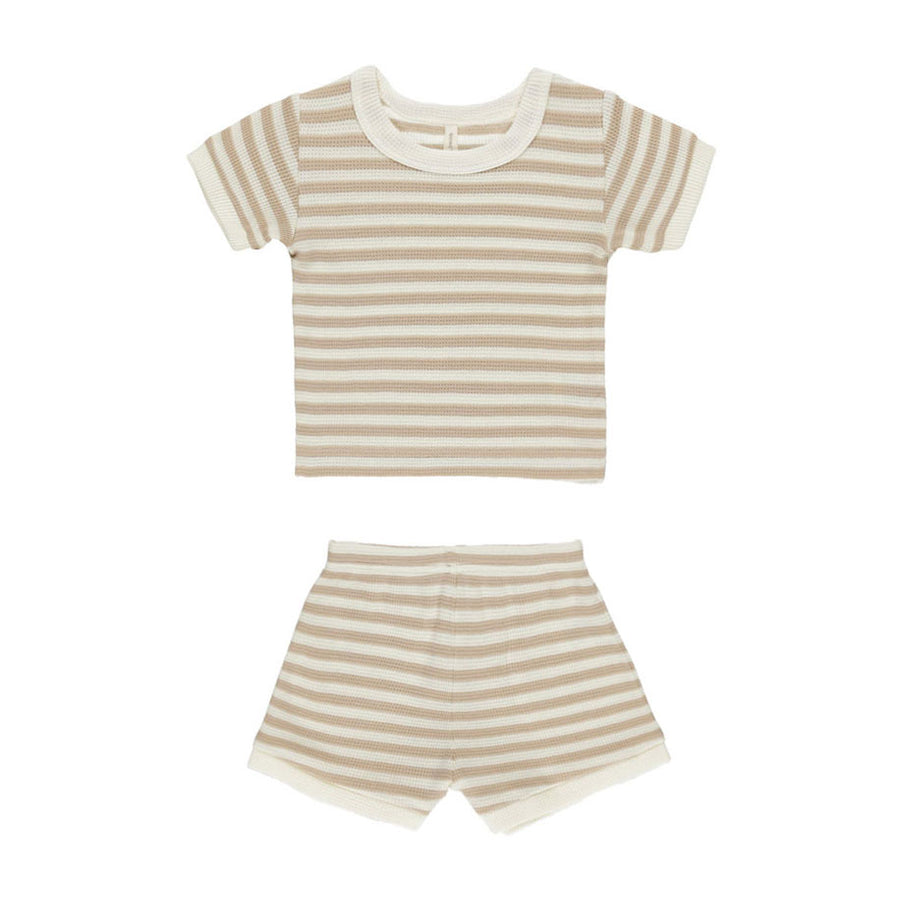 Quincy Mae Oat Stripe Waffle Shortie Set
