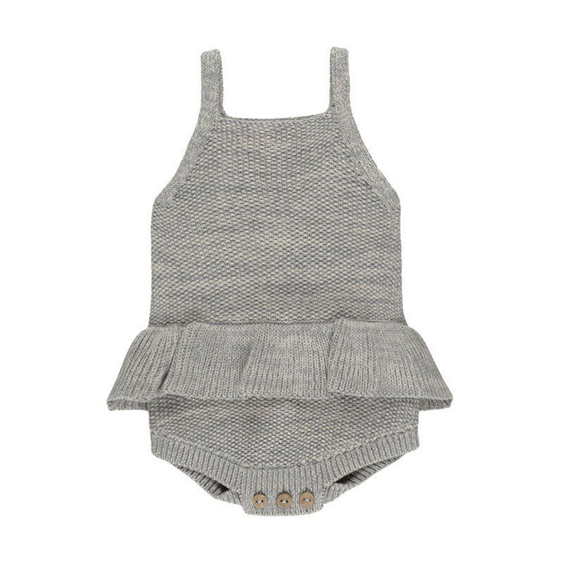 Quincy Mae Heathered Blue Knit Ruffle Romper