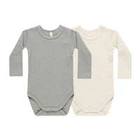 Quincy Mae Natural, Dusty Blue Waffle Bodysuit, 2 Pack